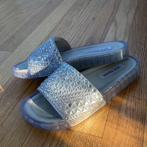 Steve Madden Size 6 Jewel Sparkly Slides Silver - Picture 7 of 11